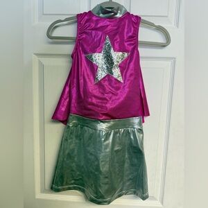 Weissman Dance Kid’s Superhero Costume Pink Silver Star Removable Cape NEW MC